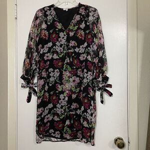EQUIPMENT black purple floral chiffon button shift dress size XXS
